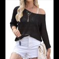 thumbnail image 3 of Suéter de Crochet Calado para Mujer, 3/4, Hombros Descubiertos, Verano 2025 Negro M, 3 of 8