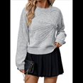 thumbnail image 1 of Suéteres de Cuello Redondo con Apliques Florales 3D para Mujer, Jerseys de Larga con Hombros Caídos, Blusas de Punto Elegantes Gris M, 1 of 10