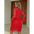 thumbnail image 5 of EILLY BAZAR Women's Lace Dresses Mesh Insert Mock Neck Flounce Sleeve Scarlet XS, 5 of 5