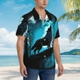 thumbnail image 3 of Pofeuu Blue Full Moon Wolf Print Hawaiian Shirt for Men Sleeves Casual Button Down Summer Beach Dress Shirts T-Shirts,Large, 3 of 7
