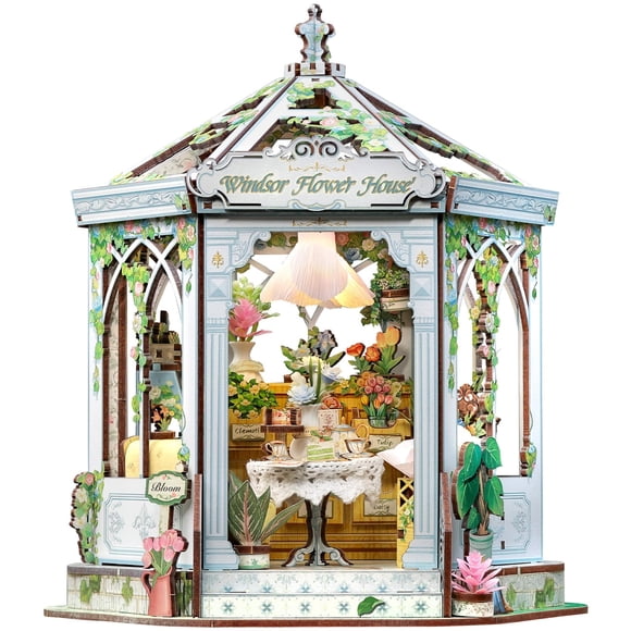Fsolis Book Nook Kit - DIY Miniature Kit for Adults Tiny House Bookshelf Diorama 3D Puzzles Flower Shop Craft Gifts for Women Book Lovers(Windsor Flo