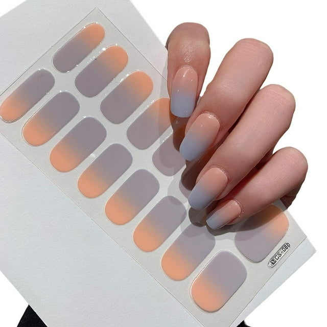 16 Pcs/Set Gradient Semi-Cured Gel Nail Strips Patch Waterproof Adhesive Wraps Full DIY