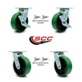 thumbnail image 2 of 6 Inch Green Poly on Steel Caster Set with Roller Bearings 4 Swivel Lock 2 Brake, 2 of 2