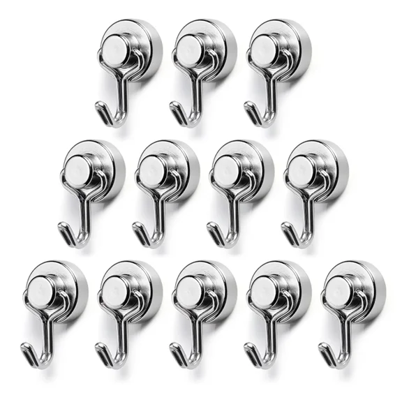 BTLIN Mini Magnetic Hooks, Strong Neodymium Magnet with Hook, Heavy Duty Small Metal Hanging Hook Max Load 18 lbs for Kitchen Fridge Grill Office 12 Pack