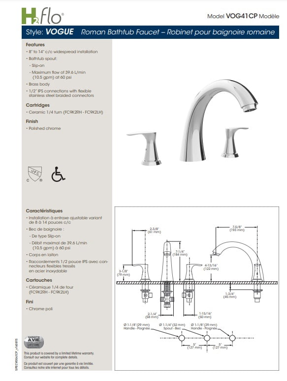 H2Flo Vogue Roman Bathtub Faucet