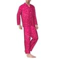 thumbnail image 6 of Salouo Rose Red Glitter Print Button-Front Long Sleeve Pajama Set for Men, Soft 2Pjs Men's Long Sleeve Sleepwear -Medium, 6 of 7