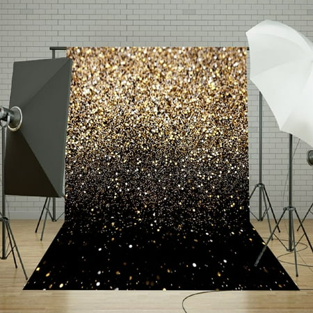 Artsy Christmas Background 5x7FT Fabric Cloth Backdrop Christmas Party Glitter Black Gold Dots Photo Lighting Studio Props Photography Vinyl Background ()
