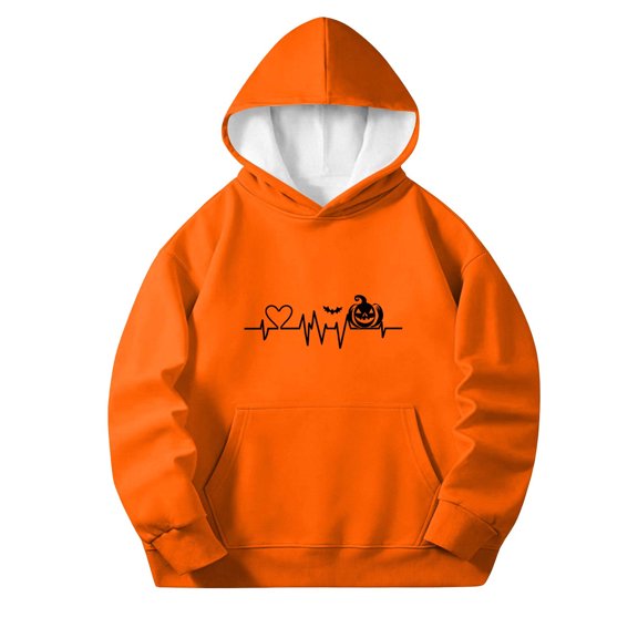 LEKWK Halloween Hoodies for Girls Cute Graphic Casual Drop Shoulder Sweatshirt Fall Winter Relaxed Fit Playwear with Pocket for Holiday Party 3-14Y