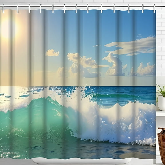 Vibrant Beach Scene Shower Curtain - Stunning Wave & Ocean Design for a Relaxing Bathroom Decor
