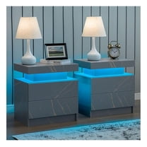 Nightstand Set of 2 LED Nightstand with 2 Drawers, Bedside Table with Drawers for Bedroom Furniture, Side Bed Table with LED Light