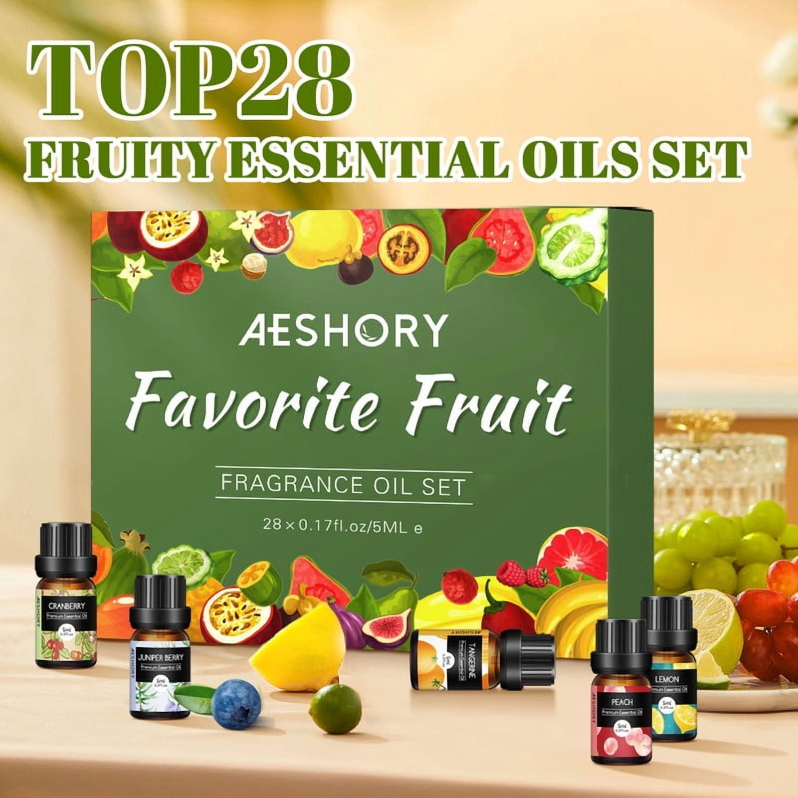 Aeshory 28-Pack Fruit Fragrance Oils Set - 5ml Aromatherapy Oils for Diffusers and Candle Making