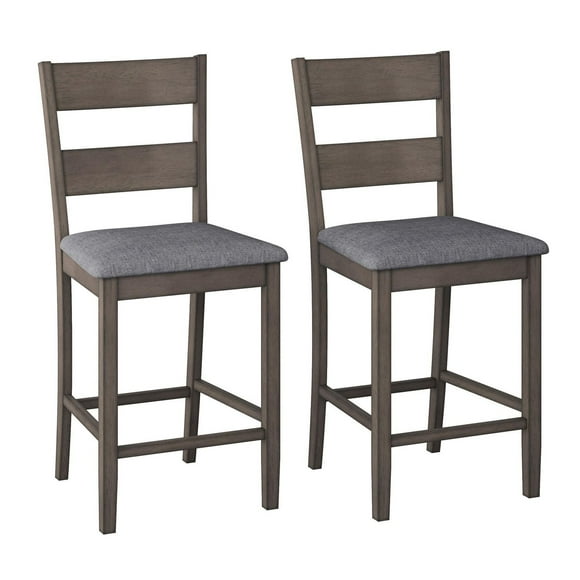 CorLiving Tuscany Elegant Gray Fabric Upholstered Seat and Wood Frame Counter Height Dining Chairs Set of 2 - Premium Wooden Kitchen & Dining Room Counter Chairs for Dining Room Furniture, Chair Set