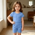 thumbnail image 6 of Dxzfnsa Toddler Kids Sets Round Neck Short Sleeve T Shirts and Comfortable Shorts Sets Unisex Two Piece Summer Solid Color Outfits, 6 of 7
