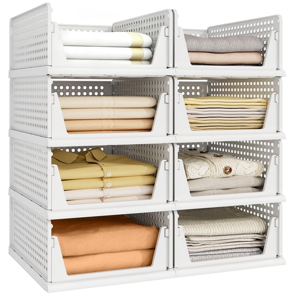 Pinkpum 8 Pack Closet Organizers and Storage Plastic Stackable Storage Bins, Foldable Drawer Shelf Storage Container for Wardrobe