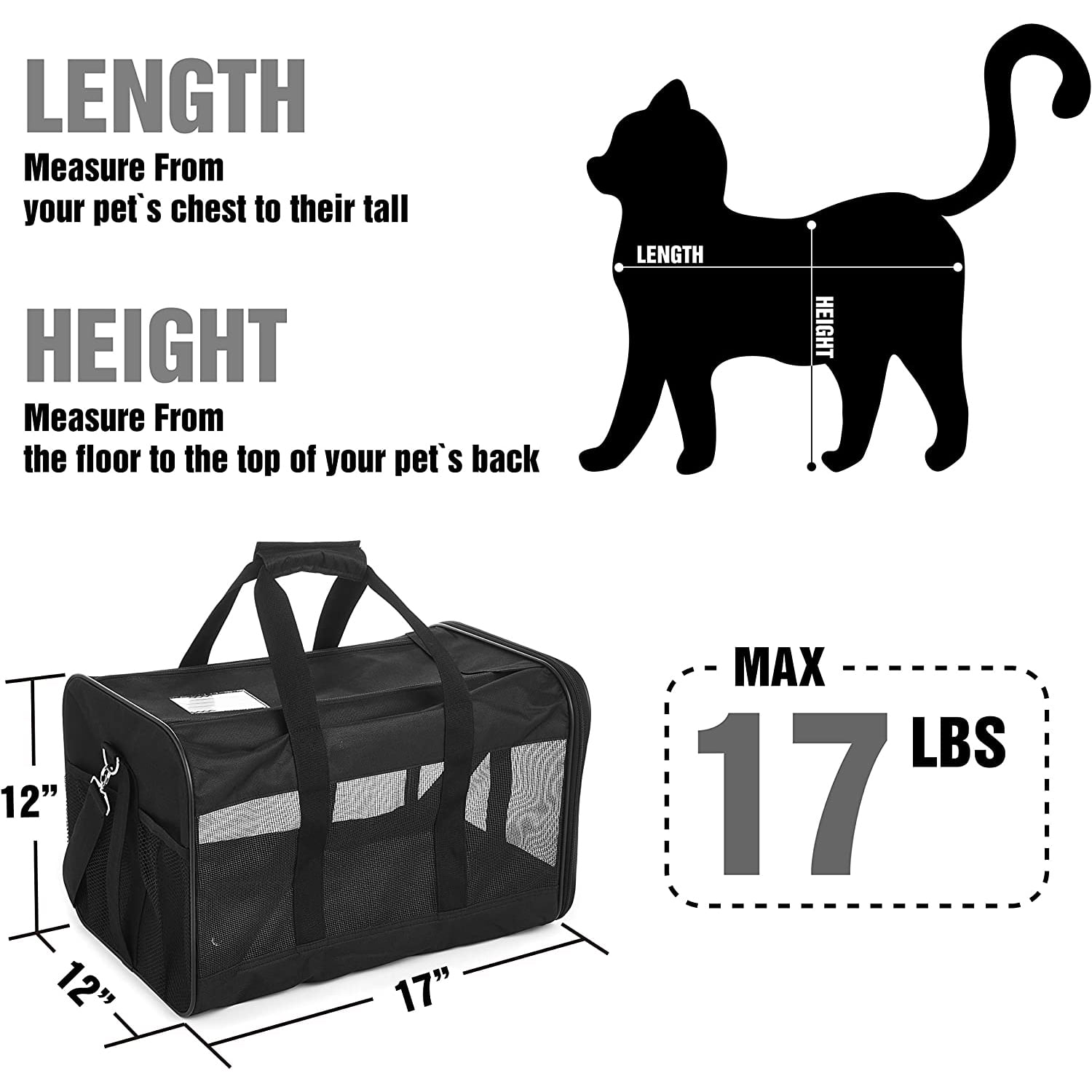 Pefilos 17" Airline Approved Soft-Sided Mesh Pet Travel Carrier for Cats, Small Dogs, Kittens or Puppies, Black Pefilos 17" Airline Approved Soft-Sided Mesh Pet Travel Carrier for Cats, Small Dogs, Kittens or Puppies, Black