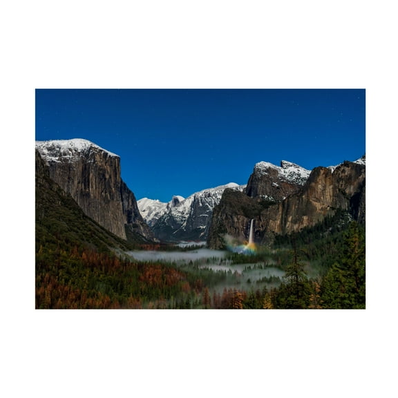 Canvas Wall Art - Hua Zhu 'Bridalveil Fall Moonbow' Wall Art for Living Room, Bedroom, or Office Décor by Trademark Fine Art - 19 x 12 Inches