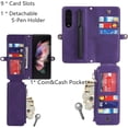 thumbnail image 2 of Samsung Galaxy Z Fold 3 5G Wallet Case with Detachable S Pen Holder,Magnetic [9 Card Slots] Removable Adjustable Crossbody Necklace Lanyard Shoulder Strap Zipper PU Leather Case,Purple, 2 of 14