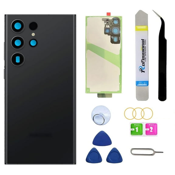 Rear Back Glass Replacement Compatible with Samsung Galaxy S23 Ultra 6.8-inches with Reparing Tool Kit (Phantom Black)