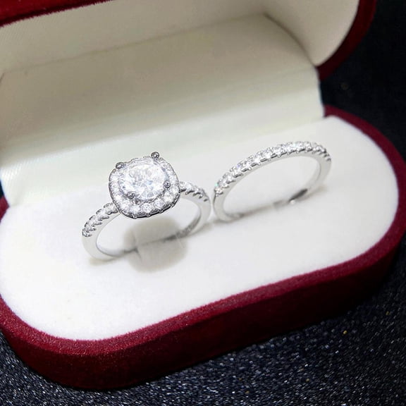 APIPEE 2pcs His and Hers Wedding Ring Sets Couples Engagement Rings Women and Men 925 Sterling Silver AAA Cubic Zirconia Ins Style