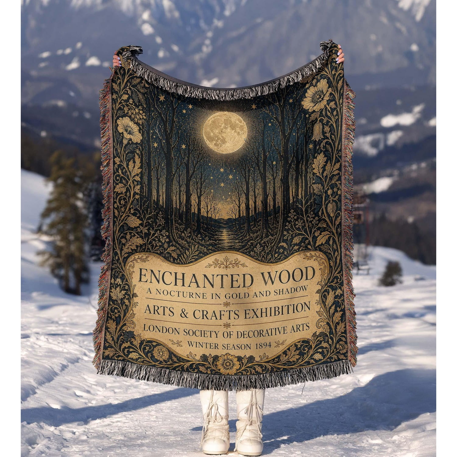 Arts and Crafts Mystical Woven Throw Blanket 100% Cotton with Fringed Edges 60 x 50 in Home Decor