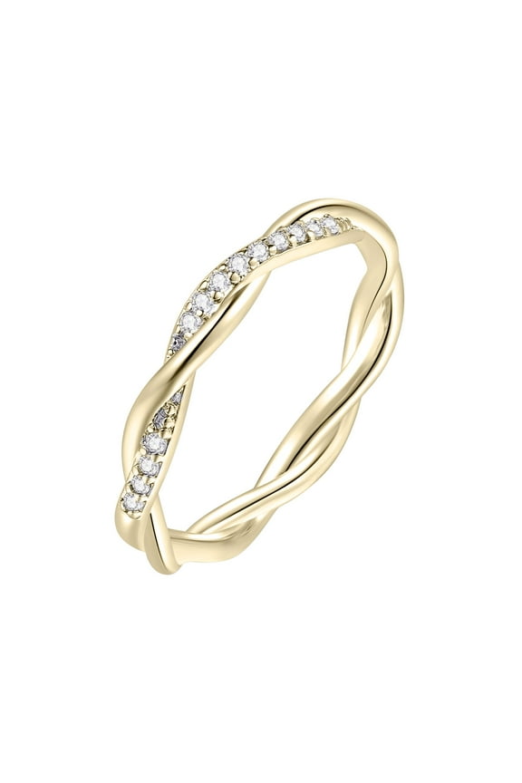 14K Gold Plated Twisted Cubic Zirconia Ring Jewelry 925 Sterling Silver Ring Rings for Women, Cross-Wound Zirconia Rings Diamond Anillos Mujer Women Rings Female Rings for Women #01 Gold,7