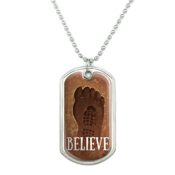 Bigfoot Sasquatch Believe Foot Print Military Dog Tag Pendant Necklace with Chain