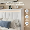 thumbnail image 5 of Allewie Full Size LED Bed Frame with Charging Station, Velvet Upholstered Platform Bed with Geometric Wingback Headboard, White, 5 of 11