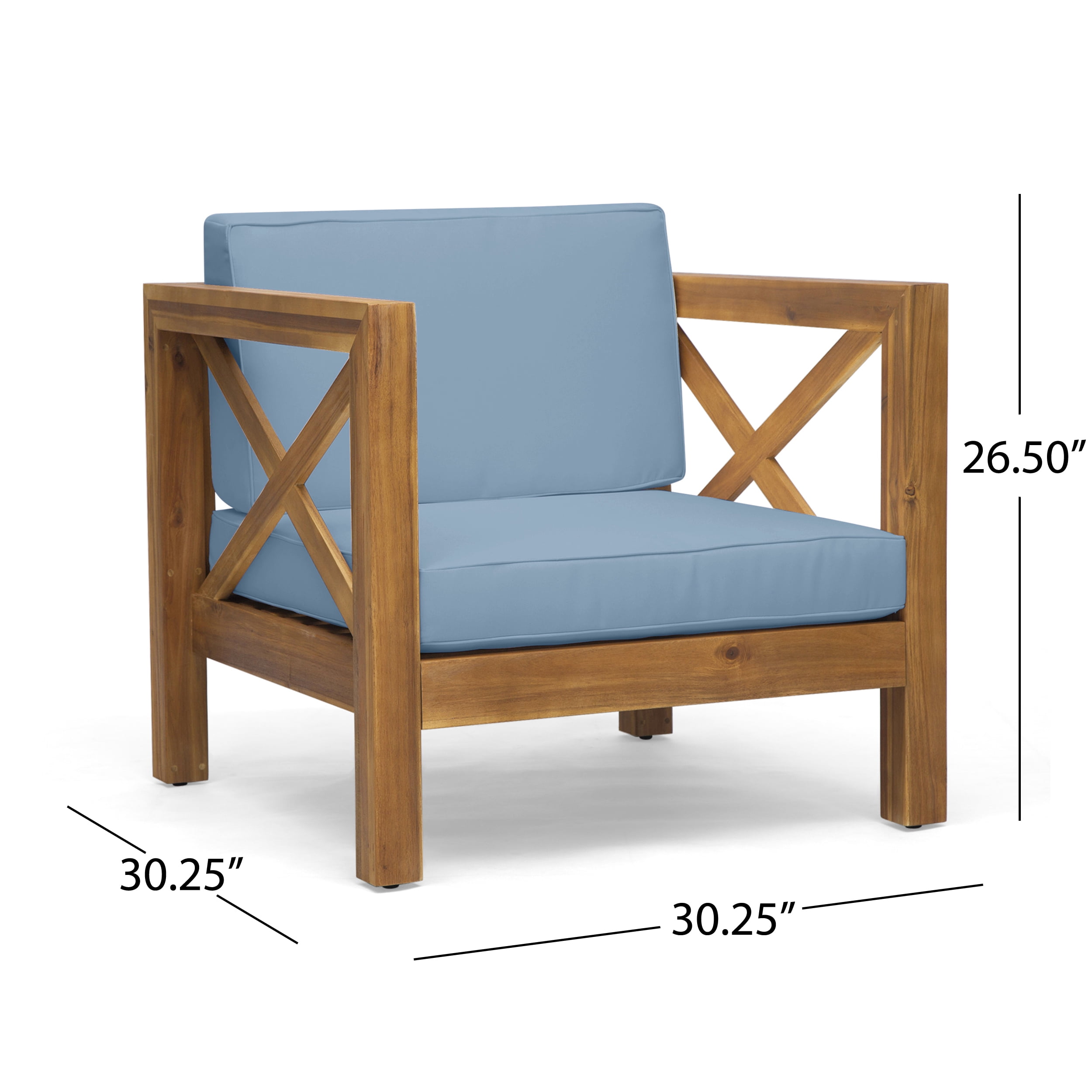 Outdoor Single Leisure Seat Chair, Acacia Wood Frame Relaxing Seat for Patio Garden, Blue