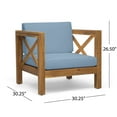 thumbnail image 6 of GDF Studio Morgan Outdoor 5 Seater Acacia Wood Sofa Chat Set, Teak Finish and Blue, 6 of 12