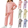 thumbnail image 7 of Purcolt Pajama Sets for Boys and Girls Comfort Plaid Laper Collared Button Down Shirts Elastic Waisted Pants 2 Piece Loungewear Lightweight Loose Fit Sleepwear with Pockets, 7 of 7
