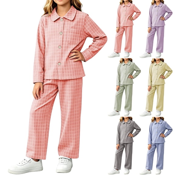 Lovzfmll Loungewear Set for Boys & Girls, Plaid Fleece Top & Pants, Cozy Home Wear for Big Girls, 12-13 Years