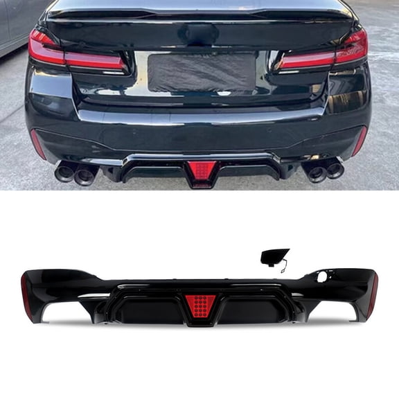 Rear Bumper Diffuser with LED Light M5 CS Style Gloss Black For 2017-2023 BMW G30 G31 G38 M Sport 530i 540ii