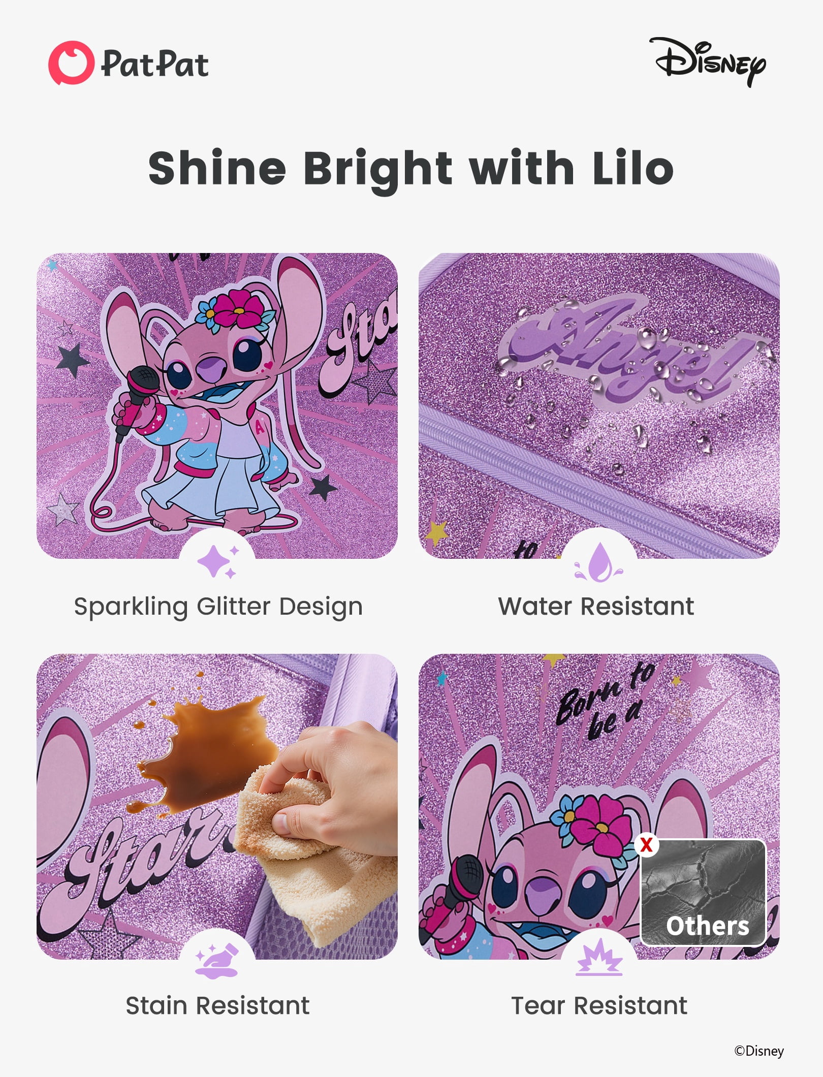 Disney Stitch Angel Girls Cute Backpack Water Resistant Toddler Backpack School Kids Elementary Bookbag