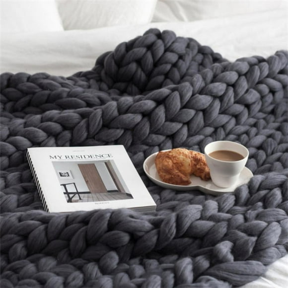 Chunky Knit Blanket Merino Wool Hand Made Throw Boho Bedroom Home Decor Giant Yarn