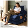 thumbnail image 6 of Miniyam Folding Floor Chair Bed, 3-in-1 Convertible Floor Sofa Bed with Flannelette Upholstery and Side Pockets, Blue, 6 of 8