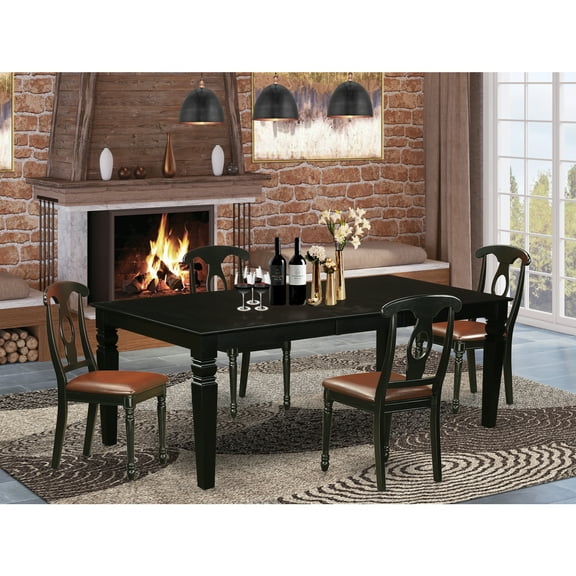East West Furniture Logan 5-piece Wood Dining Table and Chairs in Black