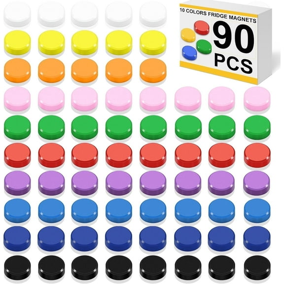 DIYMAG 90Pcs Fridge Magnet 10 Colors Refrigerator Magnets, Colorful Locker Magnets Small Round Decorative Magnets for White Board Kitchen Office, Classroom