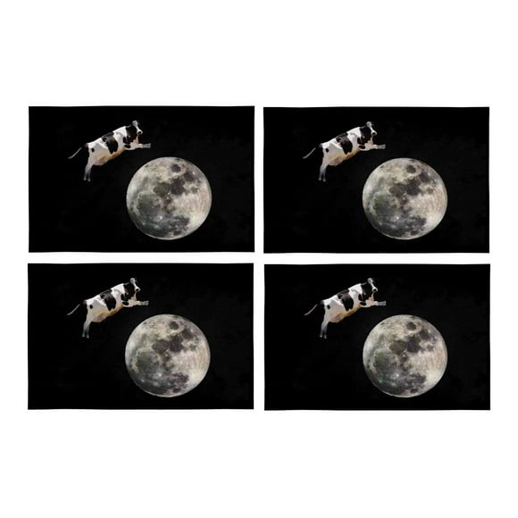 YUSDECOR Funny A Dairy Cow Jumping Over The Moon Placemats Table Mats for Dining Room Kitchen Table Decoration 12x18 inch,Set of 4
