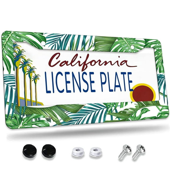 1 Pcs Tropical Green Leaves License Plate Frame,License Plate Cover for Car Decorative Parts,Aluminum License Plate Bracket Holder Rust-Proof for US Standard Car