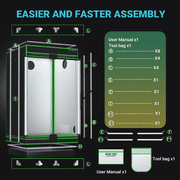 ALPHAGROW Indoor Grow Tent, 48 x 48 x 80 in, 600D Mylar Canvas, Twin Doors, Observation Window, and Floor Tray