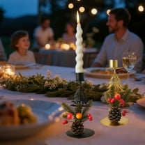 mtvxesu Christmas Tree Iron Candlestick Ornament With Pine Cones And Simulated Branches For Holiday Candle Holder, 8 X 3.9 X 3.9 In, 1 Piece