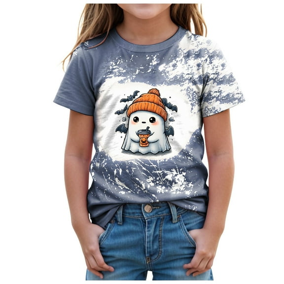 HCNTES Toddler Boys Girls Halloween Shirt Skeleton Ghost T-Shirts Boo Tees Spooky Tops Short Sleeve(R10-Blue,2-3 Years)