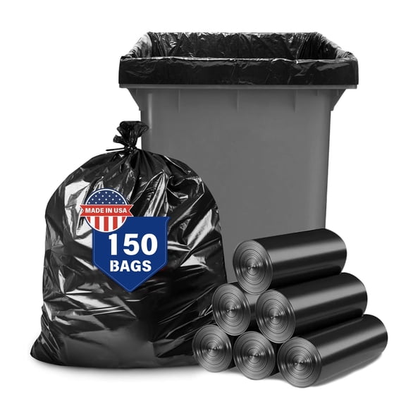 55-60 Gallon Trash Bags, 150 Count High Density Garbage Bags, Recycling Trash Can Liners, Sturdy & Tear-Resistant Large Black Plastic Bag for Kitchen Yard Outdoor Commercial Use, Lawn Leaf Waste Bags