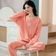 thumbnail image 3 of Conjuntos de pijama de poliéster para mujer, ropa de dormir de dibujos animados a cuadros, ropa de dormir larga para el hogar, traje informal de talla grande 5XL, primavera y otoño, 3 of 4