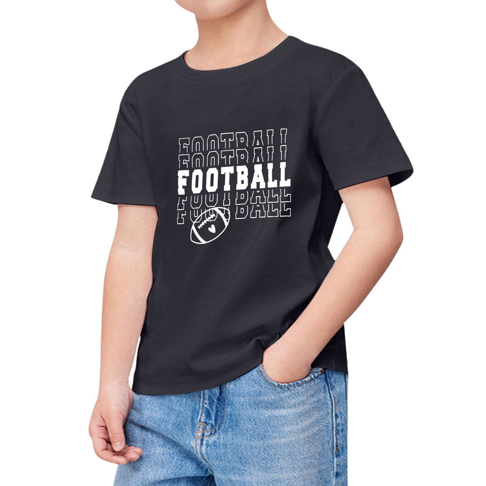 AOMPMSDX Shirts For Teen Kids Child Short Sleeve Rugby Football Letter Prints T Shirt Boys Girls Fans Gift Tops BK3 8 Years-9 Years
