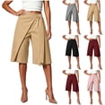 thumbnail image 2 of Qingpeng Womens Wrap Front Tie Waist Culottes High Waist Irregular Overlay Split Wide Leg Dressy Capri Pants Office Business Casual Pants, 2 of 6