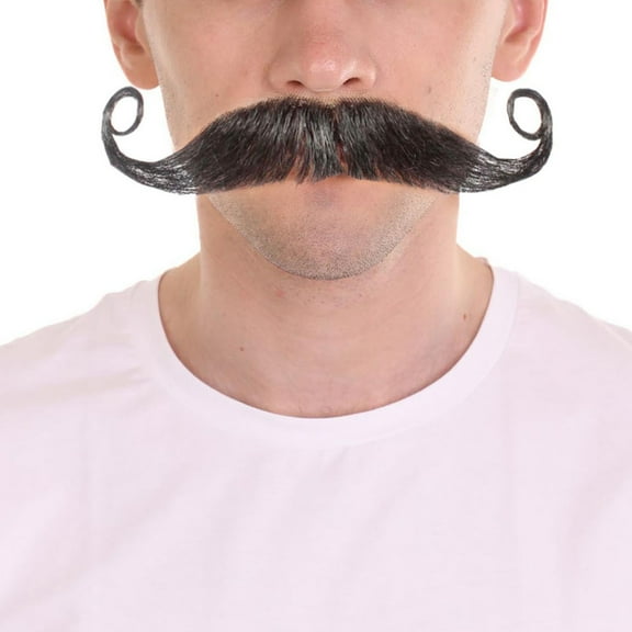 HPO Adult Men?s Captain Hook Human Hair Curly Mustache | Multiple Color Option| Synthetic Fiber