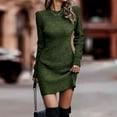 thumbnail image 2 of Women Casual Sleeve Solid Waist Round Neck Slimming Knitting Hip Wrap Dresses, 2 of 5