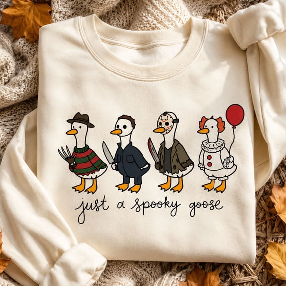 Halloween Shirt, Just a Spooky Goose Sweatshirt, Horror Movie Goose Hoodie, Funny Slasher Costume T-Shirt, Halloween Gift for Goose Lovers