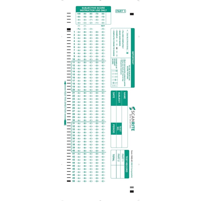 Hoja de prueba compatible con Scantron 882-E (paquete de 25 hojas)